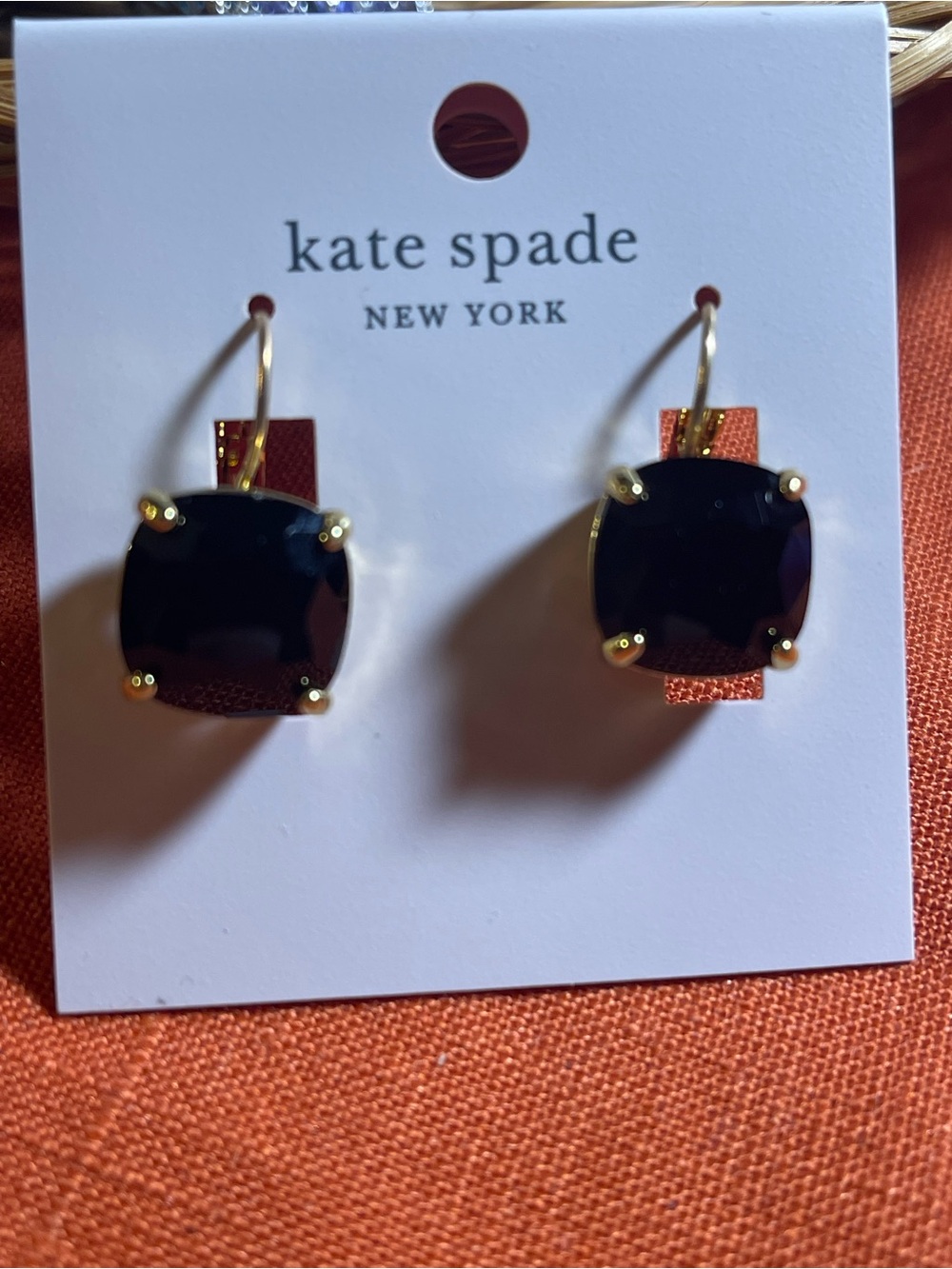 kate spade Gold Hoop Drop Earrings with Black Inset